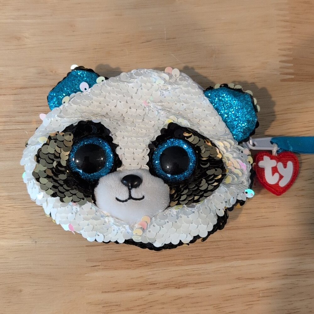 TY Fashion Flippables BAMBOO PANDA Beanie Boo Sequin Wristlet Bag Coin Purse